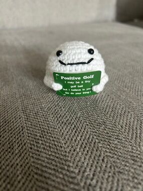 White Crochet Pet Toy Plush with Positive Golf Tag